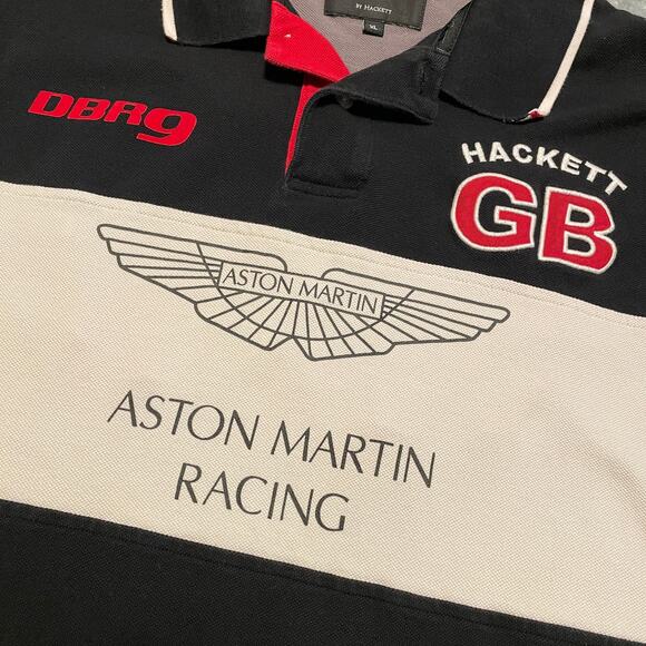 Aston Martin Racing Hackett GB DBR9 59 Polo Shirt Mens Large Black Red White - Picture 2 of 15